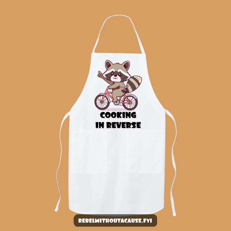 Funny Kawaii Raccoon Apron - Cheeky Backwards Bicycle Kitchen Fun!