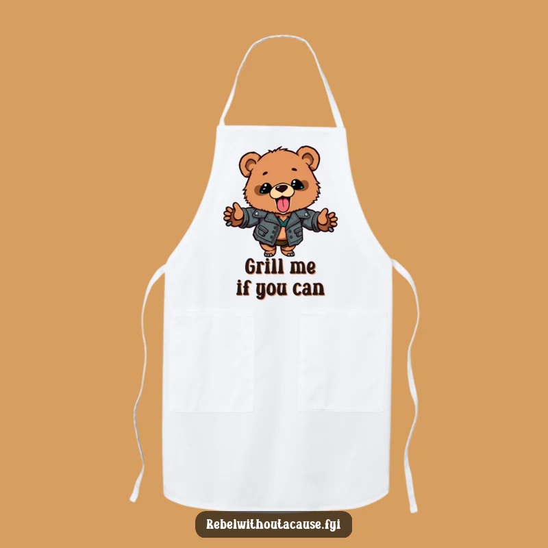 Funny Bear Cub Apron: Kitchen Rebel with Ripped Jacket, Perfect Funny Chef Gift