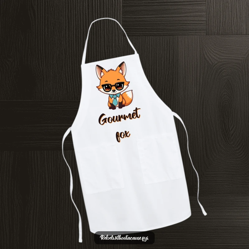 Funny apron featuring a jaunty fox wearing a loose tie and a swagger, ready to cook up a storm with playful elegance.