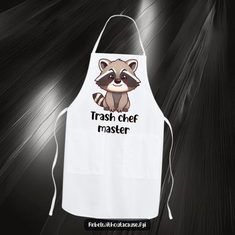 Funny raccoon swagger apron featuring a spunky raccoon with a confident stance, ready to add humor to any cooking session.