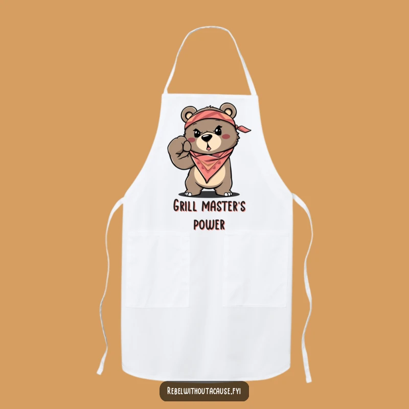 Funny Bear Apron, Determined Chef Wear, Bandana Fist Design, Functional Funny Gift