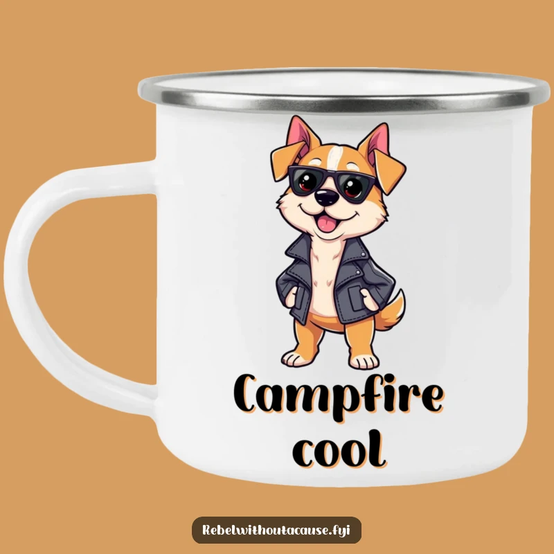 Funny Sassy Dog Camping Mug: Leather Jacket Strut Adventure Cup, Rugged Funny Gift