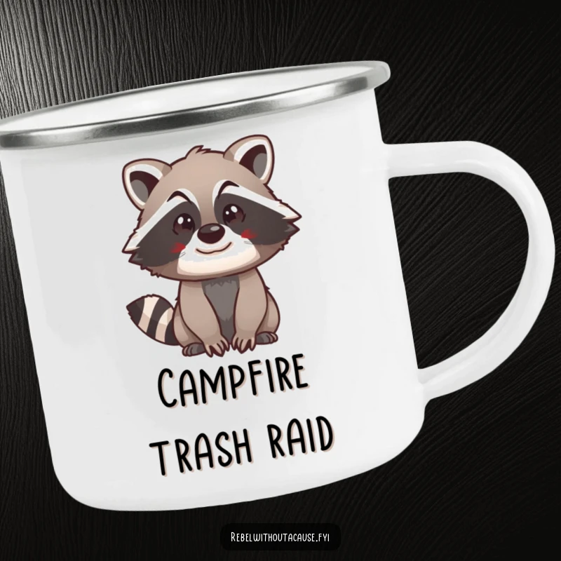 Funny raccoon swagger camping mug featuring a spunky raccoon with a confident stride, ready for outdoor adventures and humorous sips.