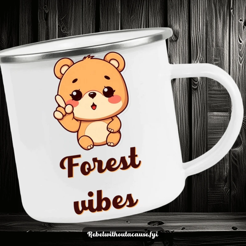Funny Cool Bear Camping Mug with a bear giving a wavy finger gesture and a wink, perfect for enjoying drinks outdoors.