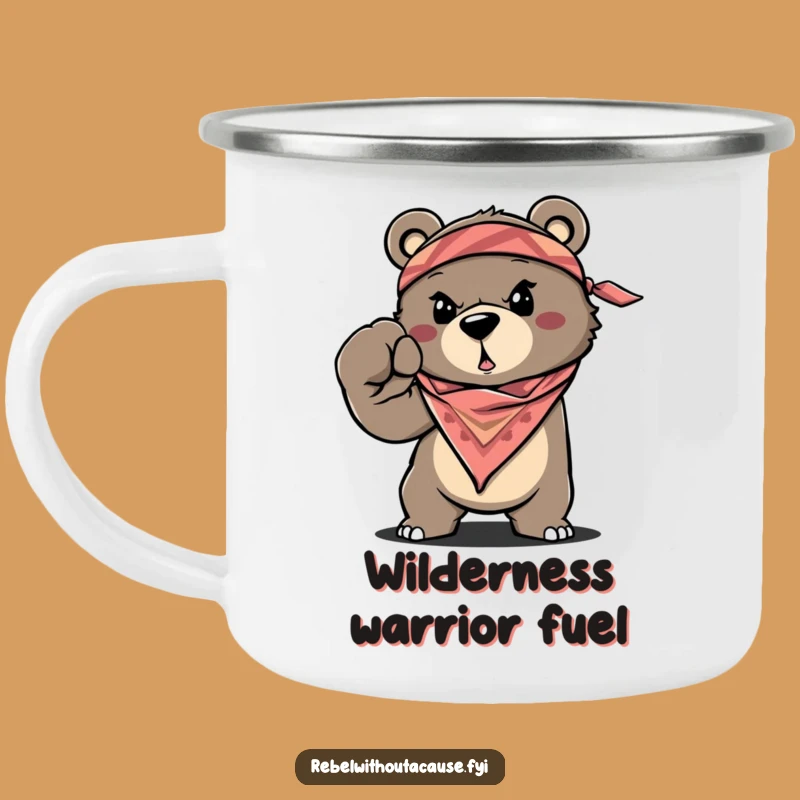 Funny Bear Camping Mug, Determined Fist, Bandana Adventure, Essential Funny Gift