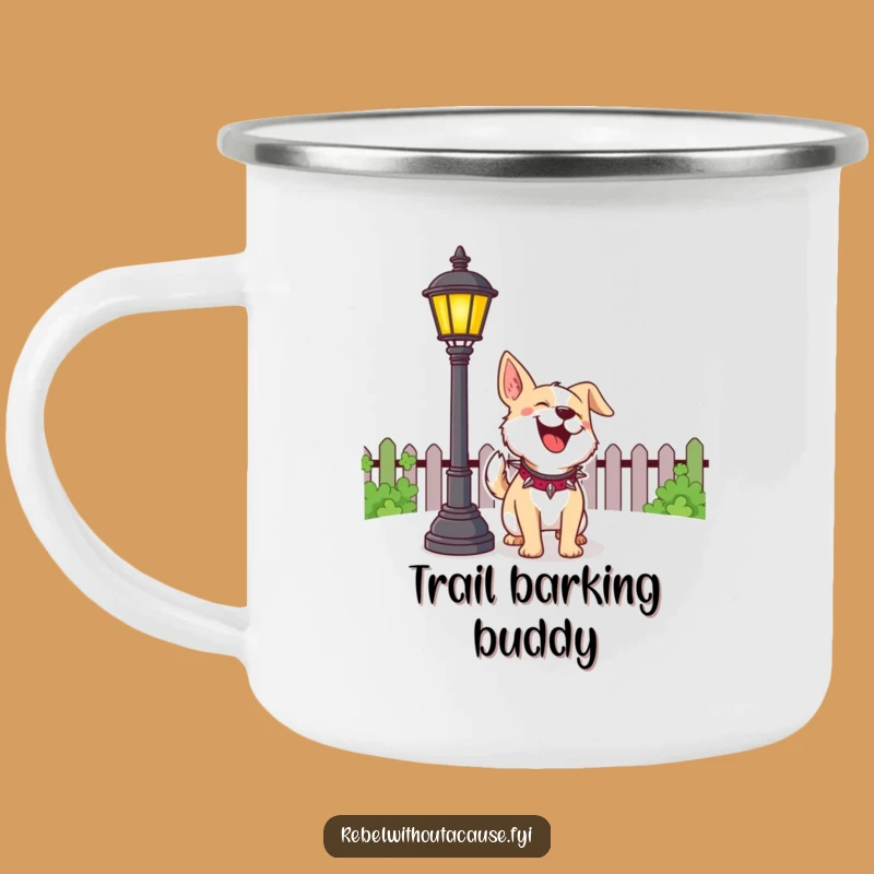 Funny Dog Barking Lamppost Camping Mug - Durable and Hilarious Outdoor Drinkware
