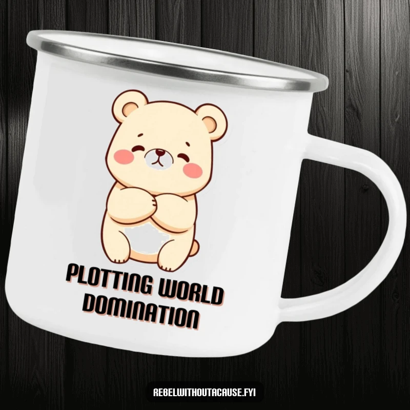 Funny Kawaii Bear Camping Mug depicting a sassy bear with crossed arms and a cheeky smirk, ready for adventure.