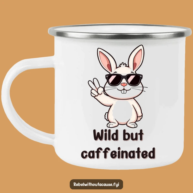 Funny Rebellious Bunny Peace Sign Enamel Camping Mug: Adventure-Ready Funny Gift