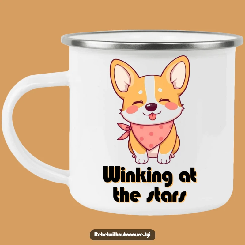 Funny Winking Corgi Bandana Enamel Camping Mug: Adventure with Corgi Smiles