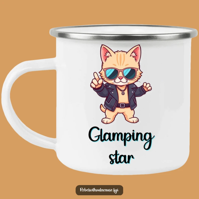Funny Cool Cat Camping Mug: Outdoor Style, Sunglasses & Leather, Adventure Gift