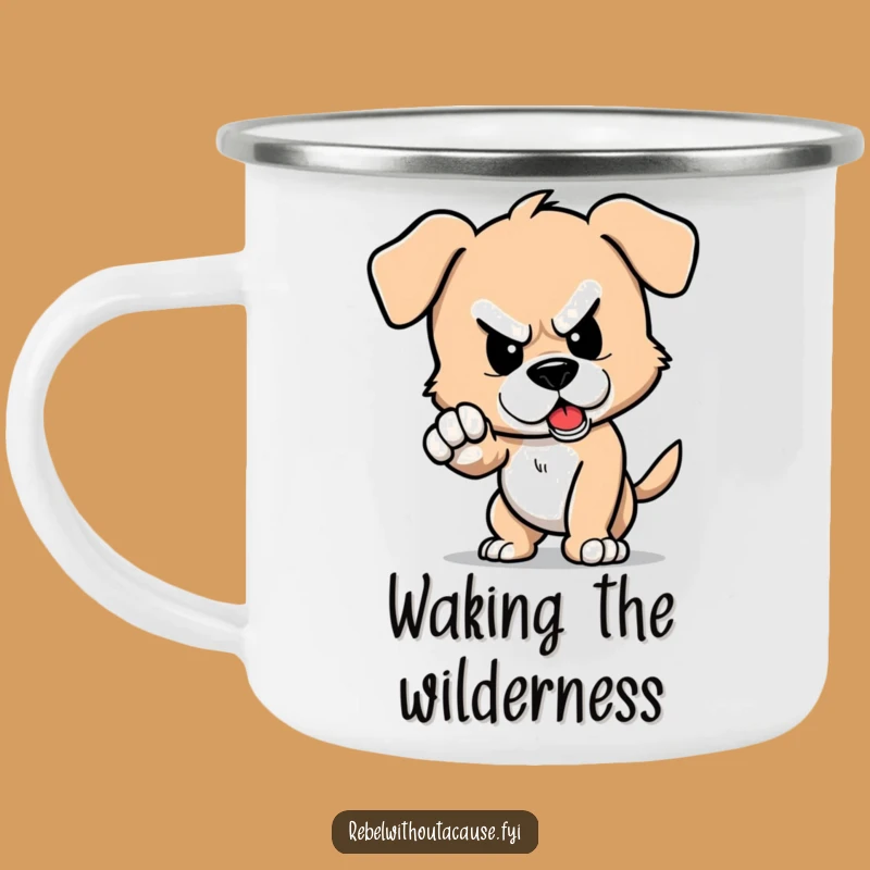 Funny Defiant Puppy Stomp Enamel Camping Mug: Adventure Ready with Attitude