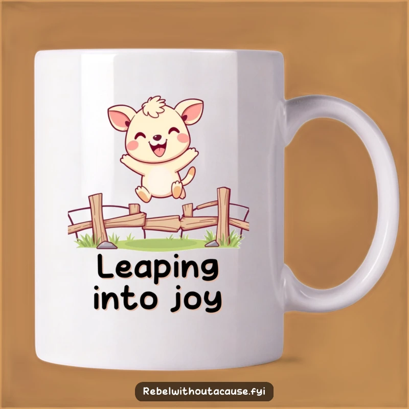 Funny Cheerful Animal Jumping Fence Mug, Overcoming Obstacles Funny Gift