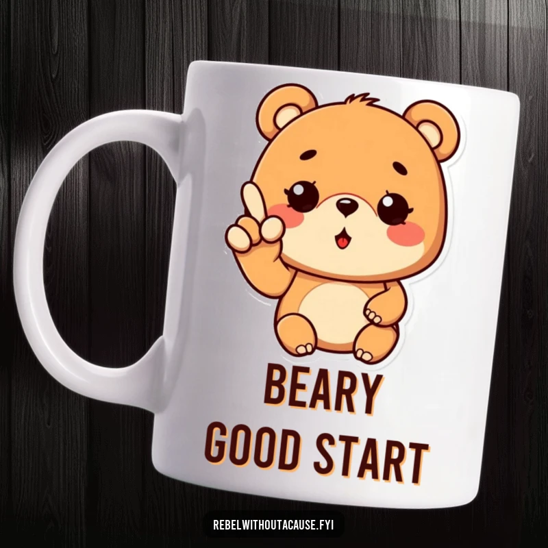 Funny Cool Bear Mug showing a laid-back bear giving a wavy finger gesture and a wink, radiating chill vibes.