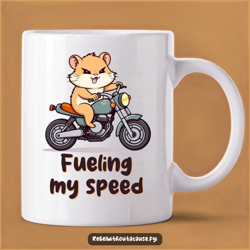Funny Hamster Motorcycle Mug: Determined Rodent Rider with a Grin, Perfect Funny Gift