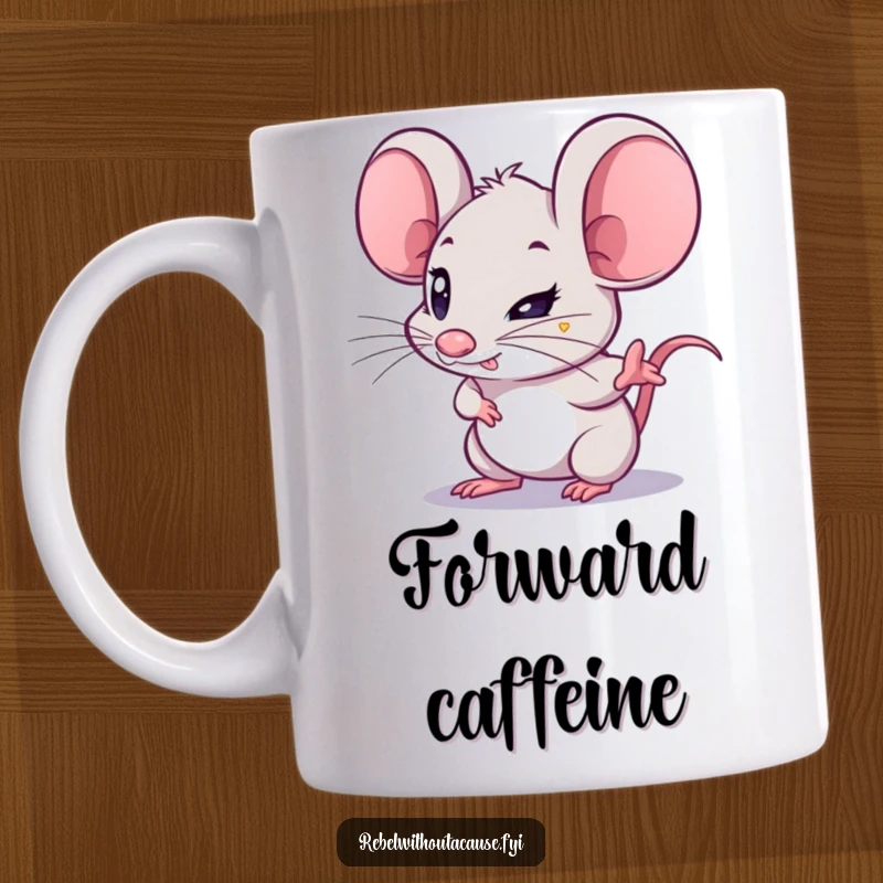 Funny Mouse Mug: A kawaii mouse with a determined glint points forward, symbolizing focus and ambition.
