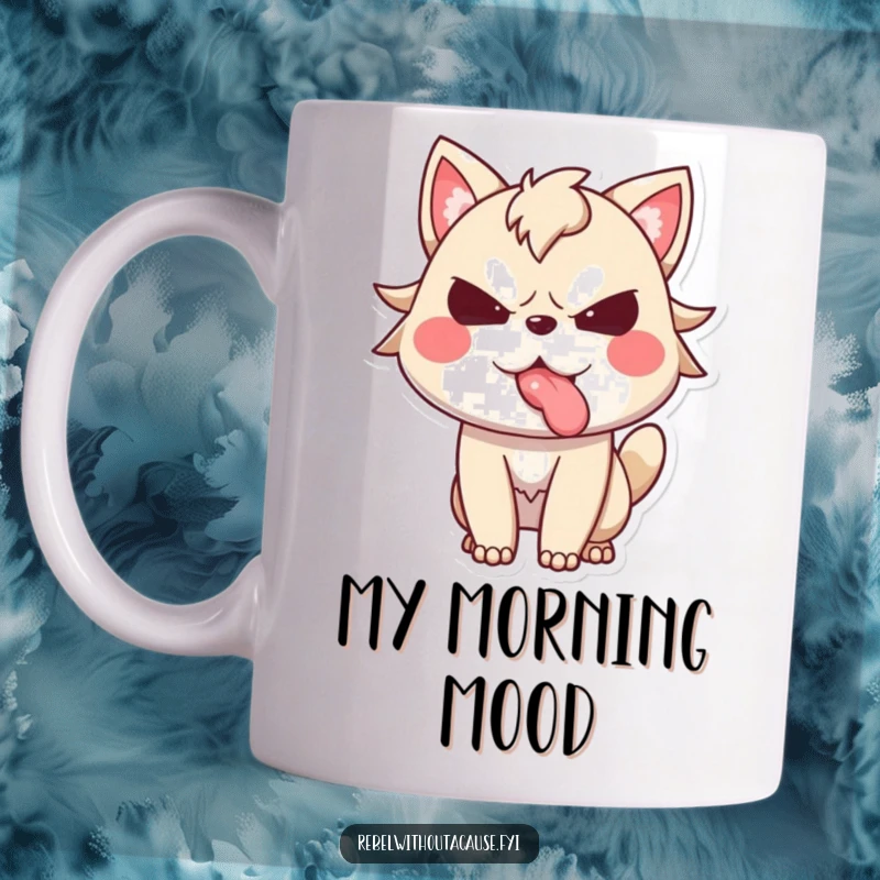 Funny mug with a spirited animal character defiantly sticking its tongue out, showcasing a bold and humorous personality.