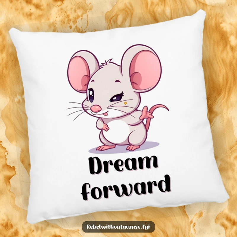 Funny Mouse Pillow: A kawaii mouse with a determined glint points forward, offering a soft and motivational decorative pillow.