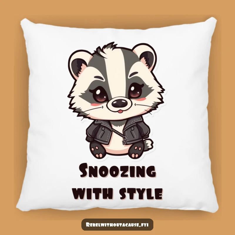 Funny Badger Biker Pillow - Smirking Leather Jacket Badger Cozy Accent Gift