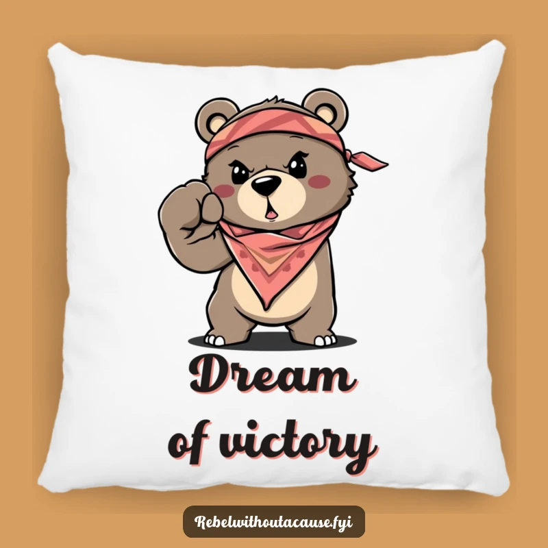 Funny Bear Pillow, Cozy Determination, Bandana Fist Design, Adorable Funny Gift