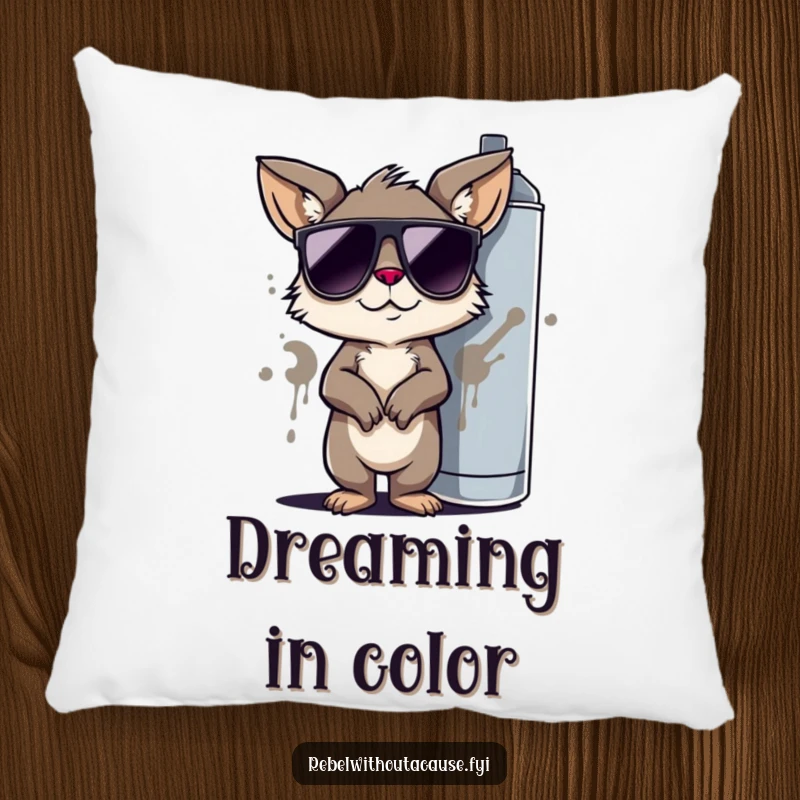 Funny Decorative Pillow: Cool Animal Character, Sunglasses, Graffiti Spray Can, Soft and Humorous Home Accent.