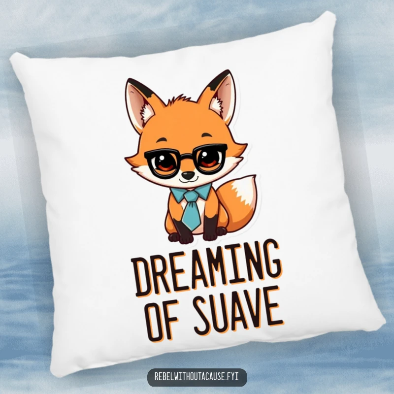 Funny throw pillow with a jaunty fox sporting a loose tie and a swagger, adding a touch of charming character to home decor.