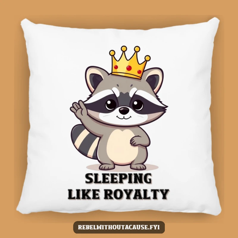 Funny Raccoon King Pillow: Soft Cushion with a Royal Bandit, Cozy Laughs