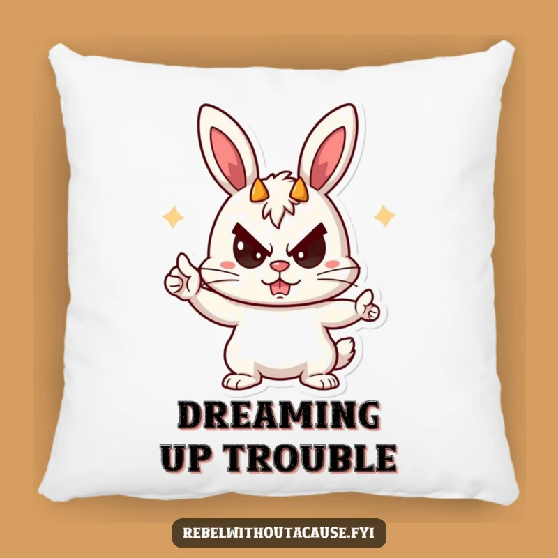 Funny Rebellious Bunny Pillow - Devil Horns Comfort, Playful Accent, Gift