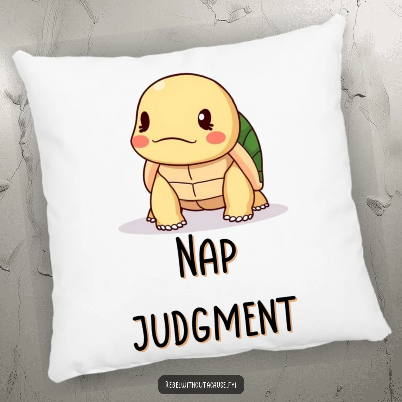 Funny Turtle Pillow: A kawaii turtle shakes its head disapprovingly, offering a soft and humorous decorative pillow for quiet judgment.