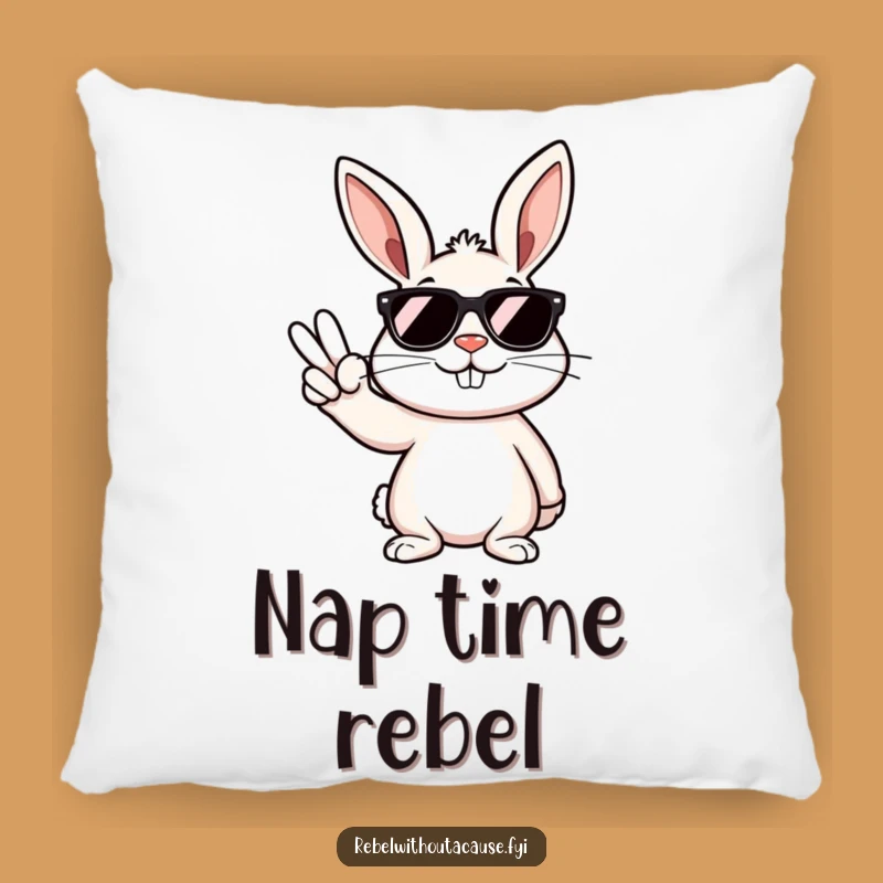 Funny Rebellious Bunny Peace Sign Pillow: Comfy and Quirky Funny Gift Decor