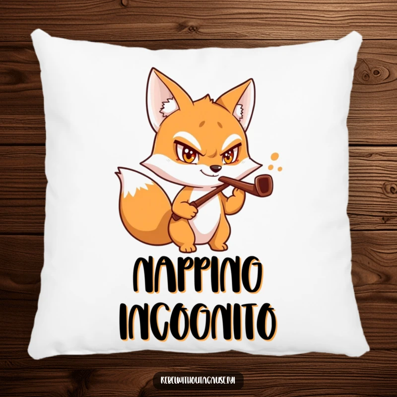 Funny Fox Butler Pillow with a mischievous fox character, daring grin, and a bent pipe, offering plush comfort and humor.