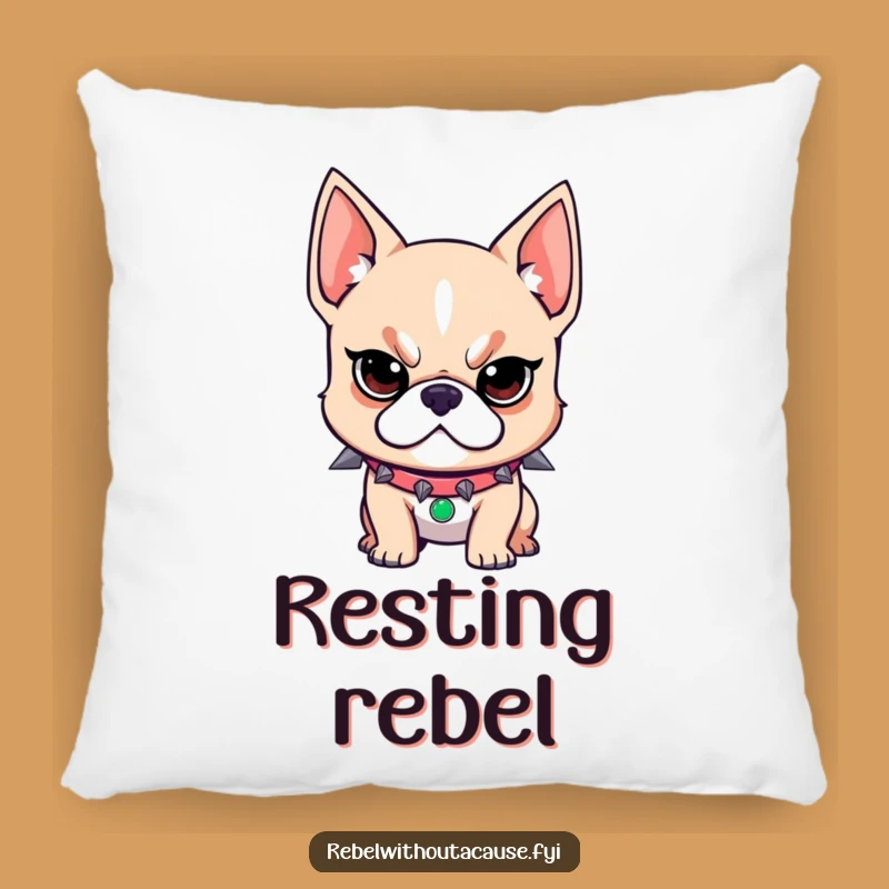 Funny Dog Pillow: Spiked Collar Rebel, Determined Accent, Cozy Gift