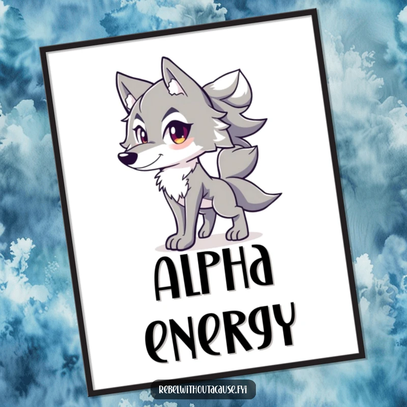 Funny digital art of a spirited wolf character with a confident stance and tail held high, exuding wildness.