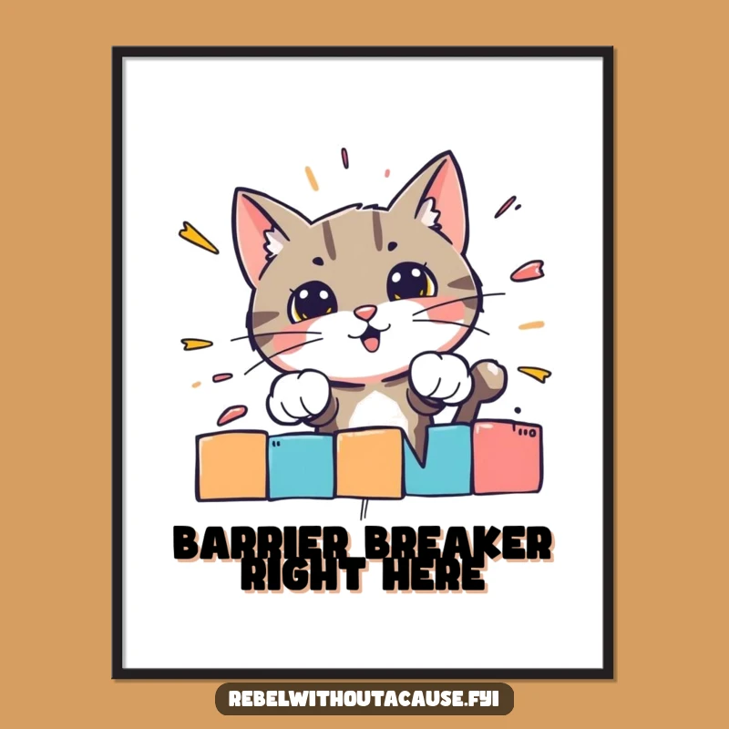Funny Bold Cat Barrier Smash Digital Art: Instant Dynamic Decor
