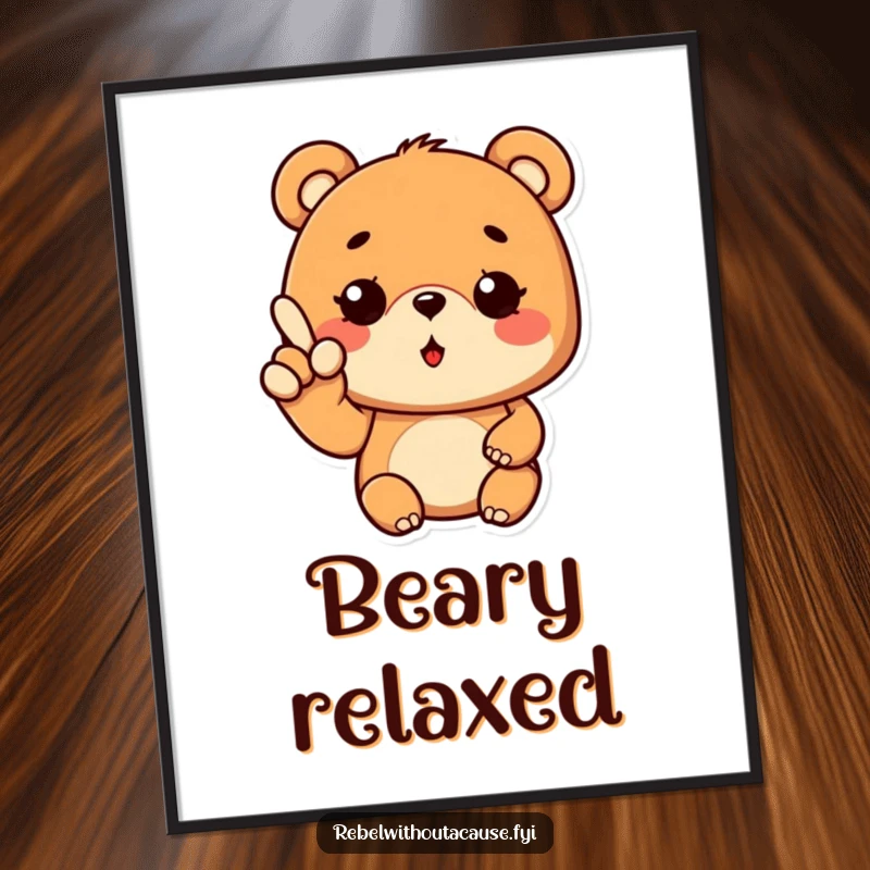 Funny Cool Bear Digital Art Print of a bear with a wavy finger gesture and a wink, exuding cool vibes, ready for download.