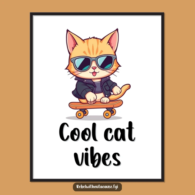 Funny Cool Cat Skater Digital Art - Hilarious Printable Decor