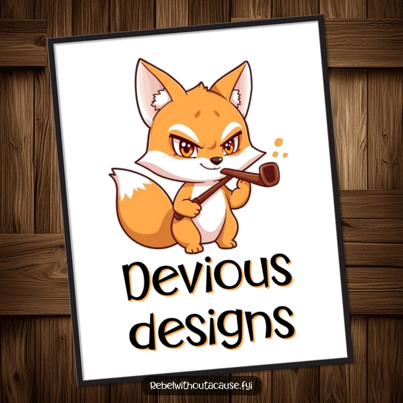 Funny Fox Butler Digital Art Print of a mischievous fox with a daring grin and a bent pipe, ready to be downloaded.