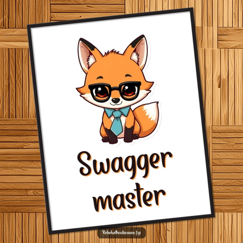 Funny digital art print of a jaunty fox wearing a loose tie and a swagger, exuding playful charm and sophistication.