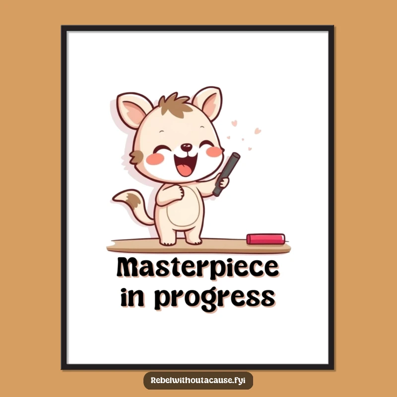 Funny Joyful Animal Chalk Wall Digital Art, Whimsical Decor Funny Gift