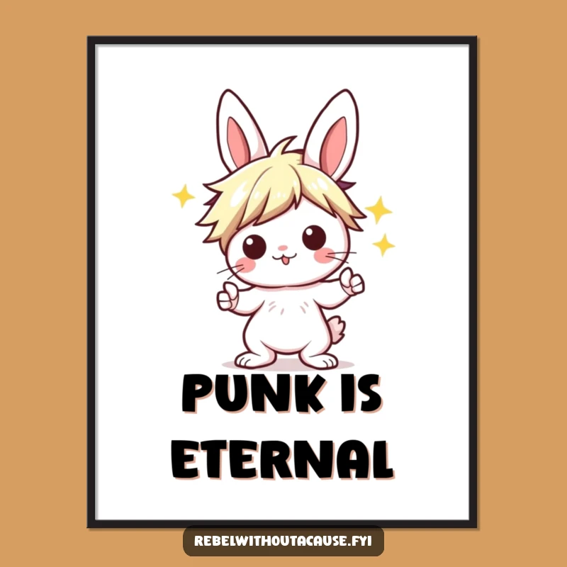 Funny Kawaii Bunny Digital Print: Punk Rocker Art, Instant Funny Gift Download