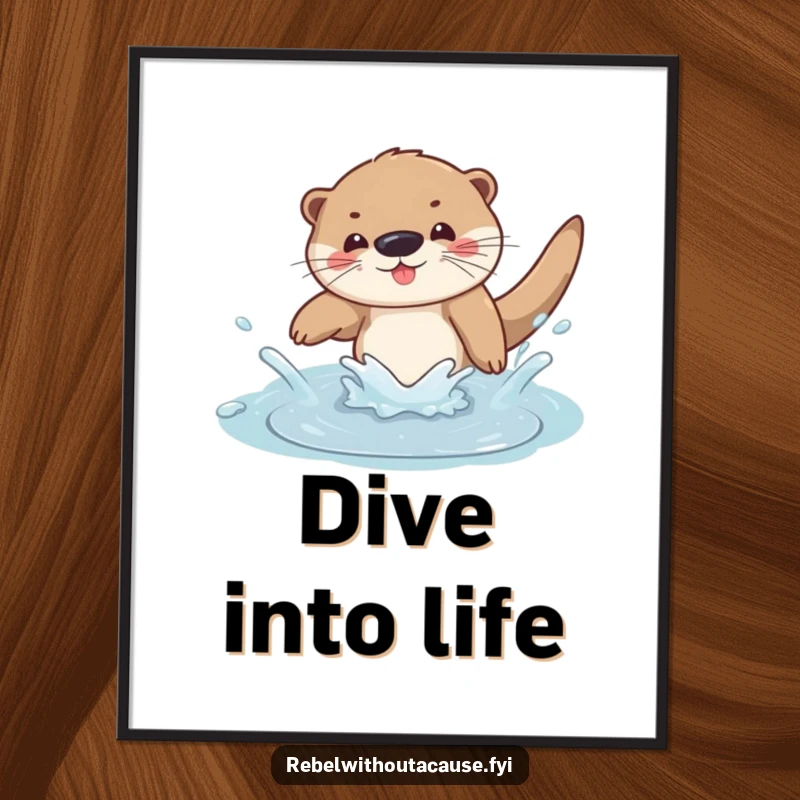 Funny otter dive digital art print of a playful otter joyfully diving into a splashy puddle, ready to bring cheer.
