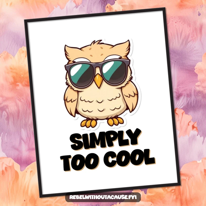 Funny cool owl wearing sunglasses, smirking with an unimpressed expression as digital art.