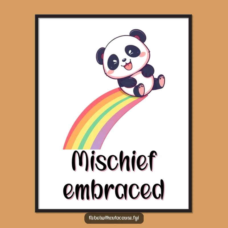 Funny Panda Digital Art, Rainbow Slide, Mischievous Grin, Instant Funny Gift