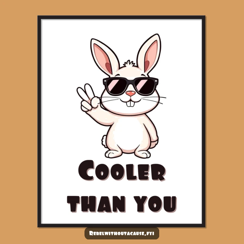 Funny Rebellious Bunny Peace Sign Digital Art: Instant Hilarious Wall Decor