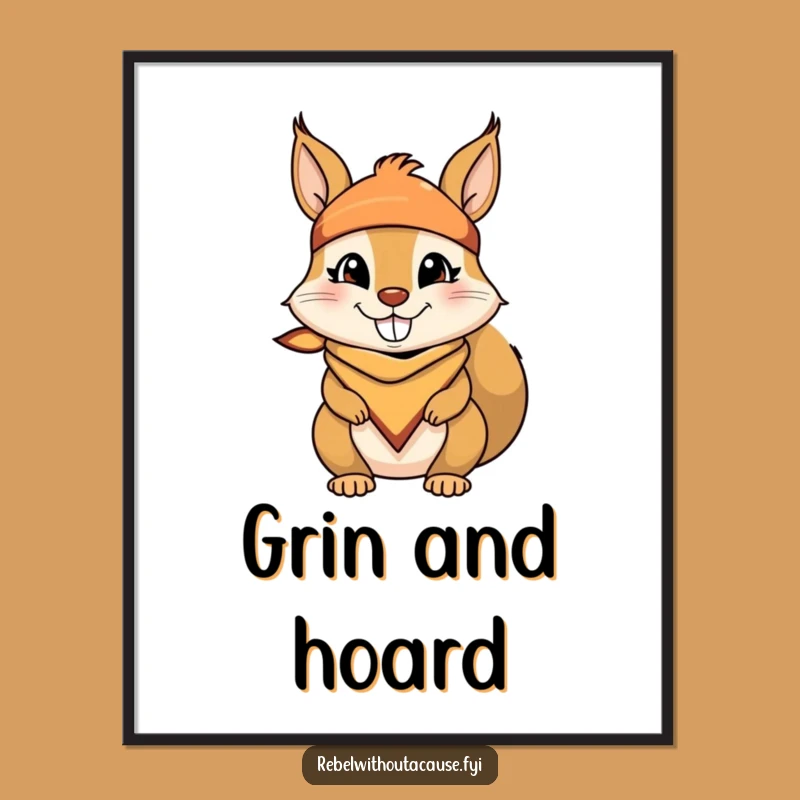 Funny Squirrel Digital Print: Bandana Art, Cheeky Grin, Instant Gift