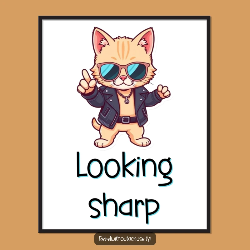Funny Cool Cat Digital Print: Sunglasses Art, Leather Jacket, Instant Gift