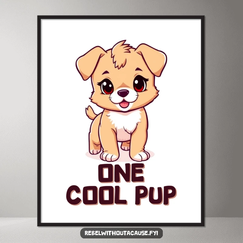 Funny puppy digital art print of a playful puppy with a confident stride and rebellious streak, perfect for adding instant joy decor.