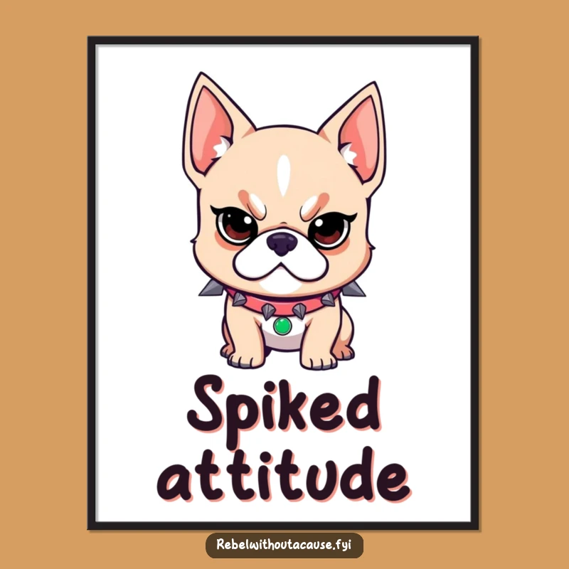 Funny Dog Digital Print: Spiked Collar Art, Determined Look, Instant Gift