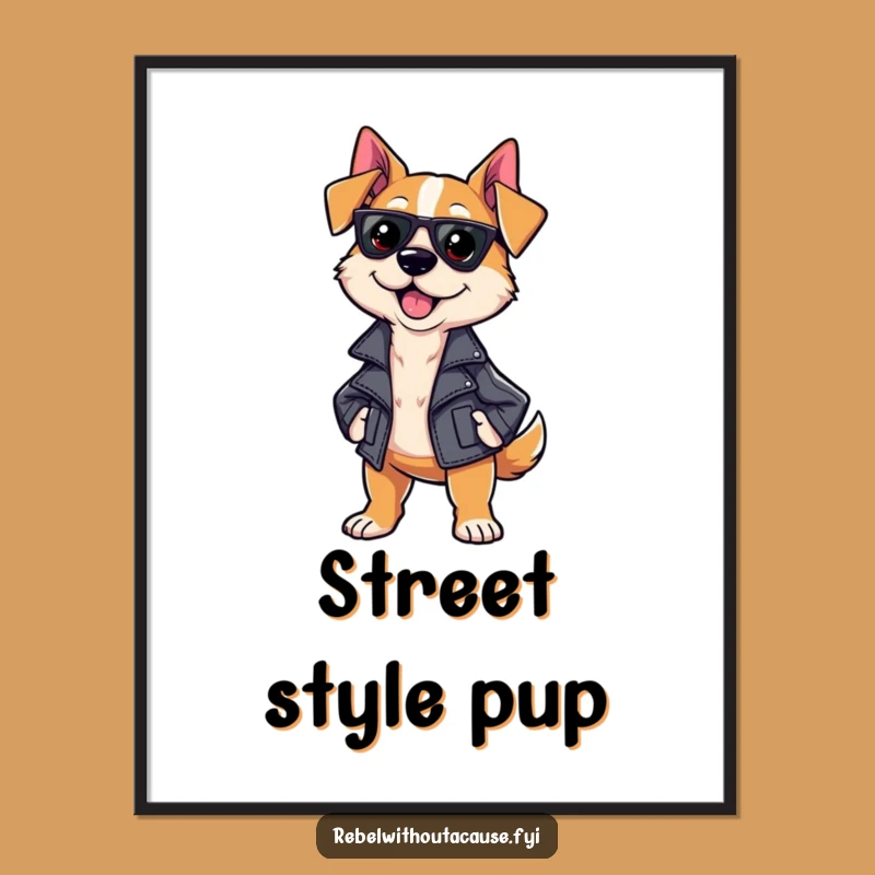 Funny Sassy Dog Digital Print: Strutting Leather Jacket Art, Instant Funny Gift Download