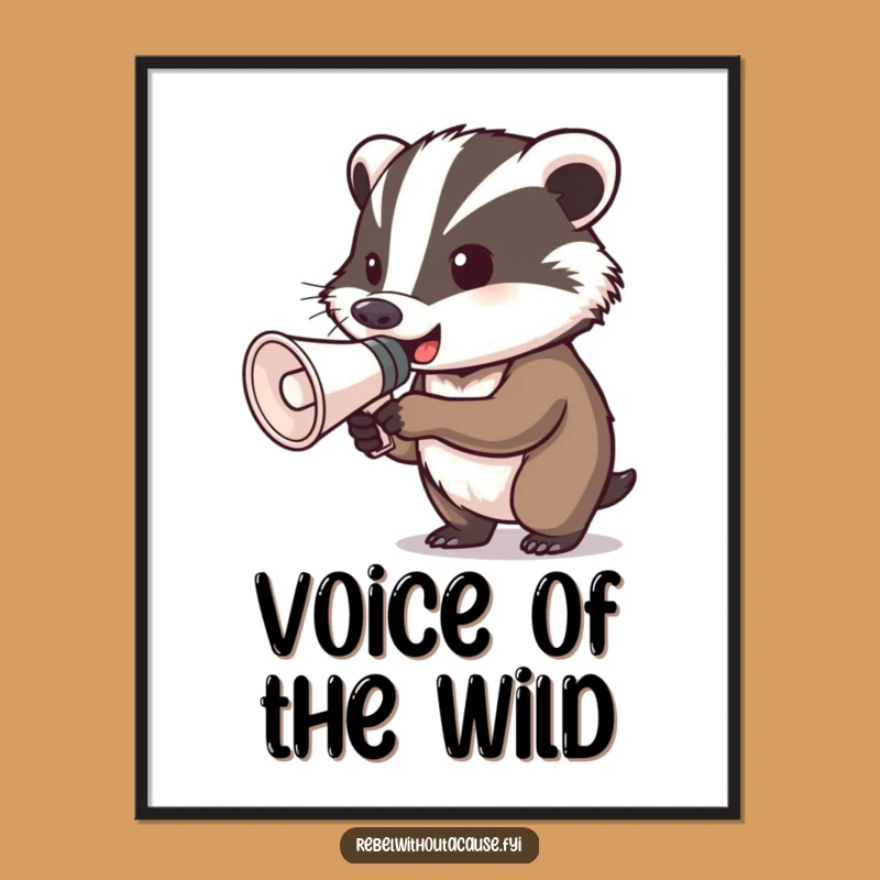 Funny Determined Badger Megaphone Digital Print: Instant Bold Decor!