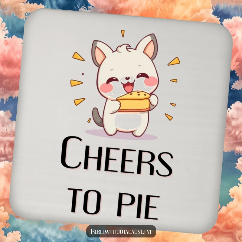 Funny Drink Coasters: Happy Animal Character Smashing a Pie Against a Wall, Protecting Surfaces with Joyful Mess.